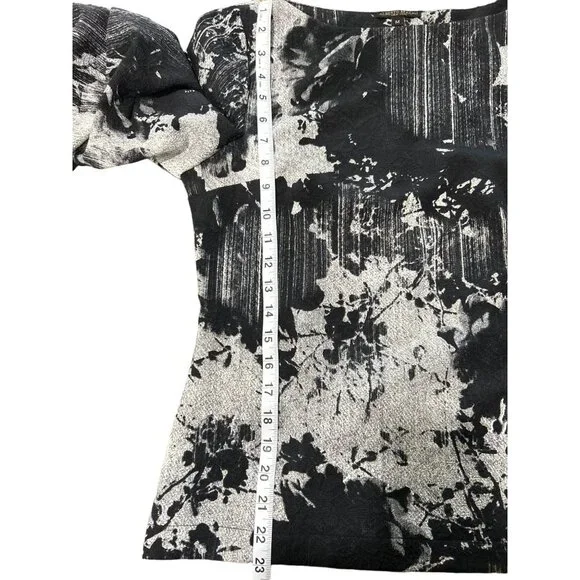 Alberto Makali Women's Size M Top Puff Ruffle Sleeve Black Gray Print - Picture 6 of 7